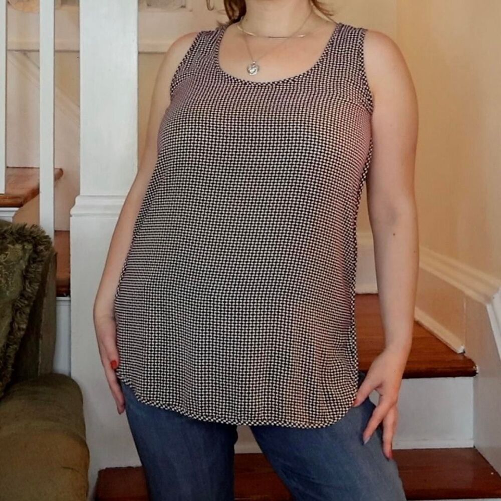 Loft Burgundy and White Houndstooth Tank Top Small Indie Sleaze New Girl Twee